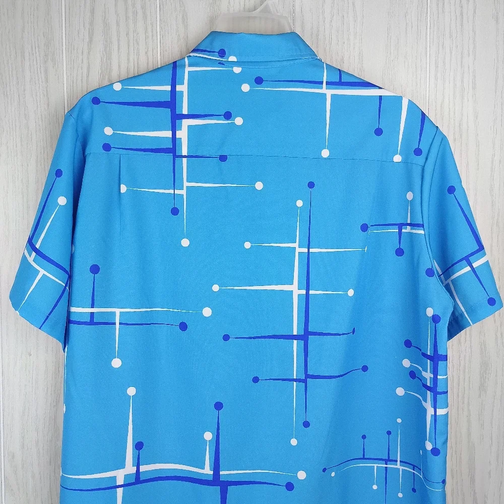Royaura Hawaiian Blue Lines Pattern XL button down thin beach shirt color - Picture 6 of 13